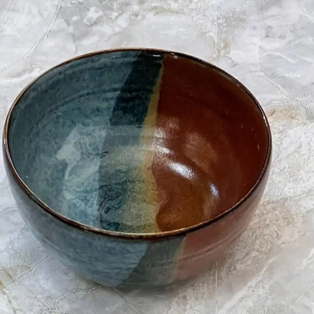 Art Studio Pottery Ceramics Multi-Color Glazed Bowl Handcrafted Artist Signed